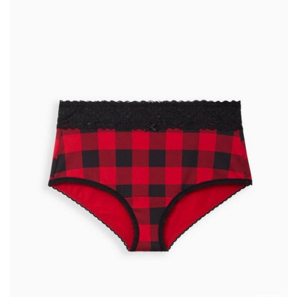 Torrid Cotton Mid-Rise Lace Trimmed Buffalo Check Panty Size 3X NWT